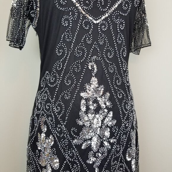 Classic 1920's Style Black Organza Beaded Flapper Style Dress NEW w/Tags Large - Picture 5 of 12